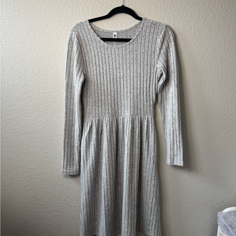 Elegant Long Sleeve Gray Knit Dress